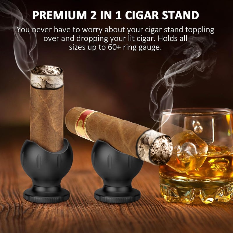TISFA Cigar Stand with Cigar Punch, 2 in 1 Portable and Compact Holder, Cigar Rest for Travel Outdoor Indoor (Black) - Image 4